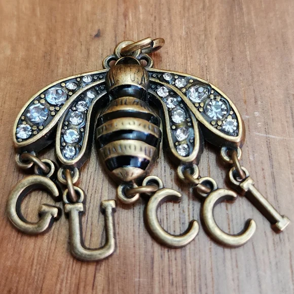 Clear Rhinestones Brass GG bee Zipper Pull - Picture 3 of 4